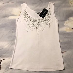 NWT - Embellished Slinky Material White Tank. Med